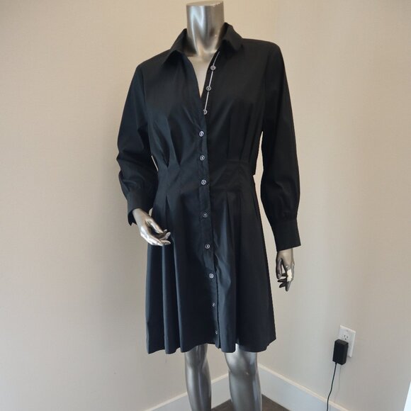 Veronica Beard Polina Black Dress Open Drape Back Cotton Shirt Dress Size 10 - Picture 3 of 9